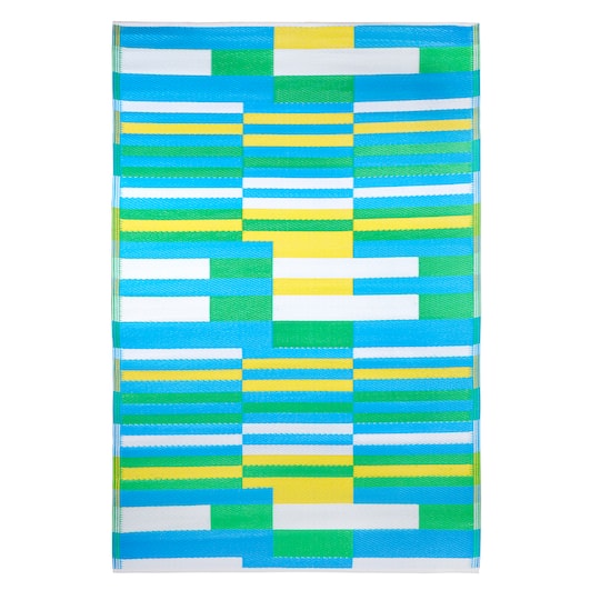 Green, Blue &#x26; Yellow Block Print Outdoor Rug by Ashland&#xAE;, 4ft. x 6ft.